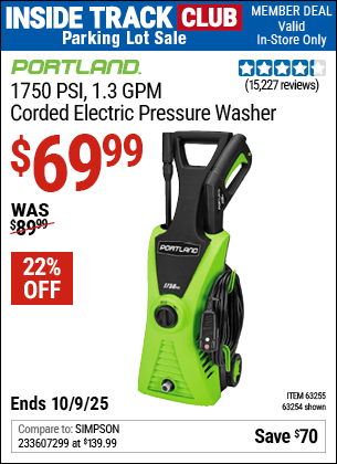 Harbor Freight Coupons, HF Coupons, 20% off - 1750 Psi Electric Pressure Washer