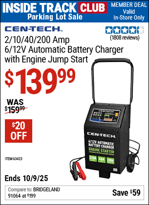 Harbor Freight Coupons, HF Coupons, 20% off - Cen-tech 2/10/40/200 Amp 6/12 Volt Automatic Battery Charger With Engine Jump Start