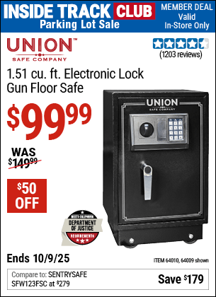 Harbor Freight Coupons, HF Coupons, 20% off - UNION SAFE COMPANY 1.51 cu. ft. Electronic Lock Gun Floor Safe for $94.99