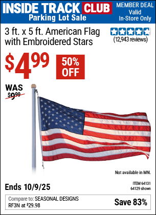 Harbor Freight Coupons, HF Coupons, 20% off - 3 Ft. X 5 Ft. American Flag With Embroidered Stars