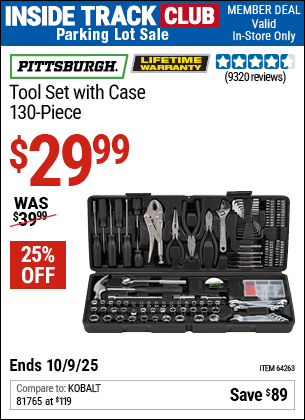 Harbor Freight Coupons, HF Coupons, 20% off - 130 Piece Tool Kit With Case