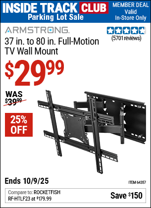 Harbor Freight Coupons, HF Coupons, 20% off - ARMSTRONG 37 in. to 80 in. Full-Motion TV Wall Mount for $39.99