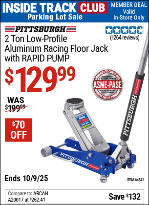Harbor Freight Coupons, HF Coupons, 20% off - Rapid Pump 2 Ton Low Profile Aluminum Floor Jack