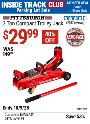 Harbor Freight Coupons, HF Coupons, 20% off - PITTSBURGH AUTOMOTIVE 2 ton Compact Trolley Jack for $24.99