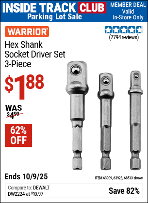 Harbor Freight Coupons, HF Coupons, 20% off - 3 Piece Hex Drill Socket Driver Set