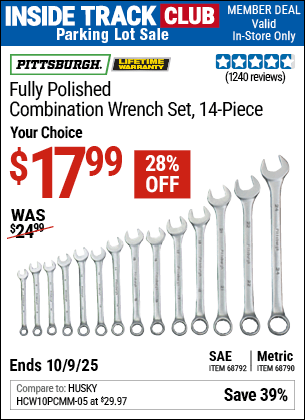 Harbor Freight Coupons, HF Coupons, 20% off - 14 Piece Fully Polished Combination Wrench Sets