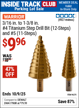 Harbor Freight Coupons, HF Coupons, 20% off - 2 Piece Titanium Nitride Coated High Speed Steel Step Drill Bits