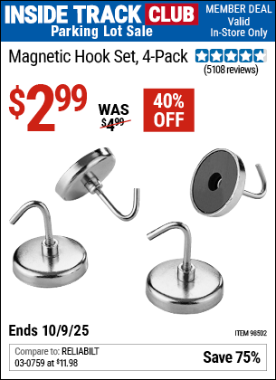 Harbor Freight Coupons, HF Coupons, 20% off - 4 Piece Magnetic Hook Set