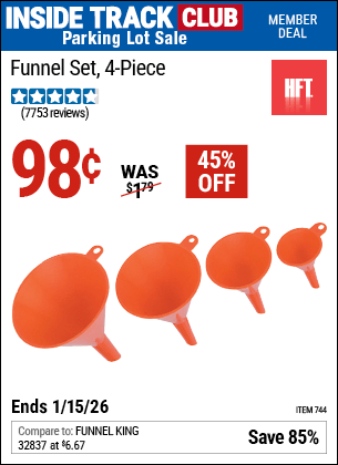 Harbor Freight Coupons, HF Coupons, 20% off - HFT Funnel Set 4 Pc. for $0.79