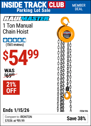 Harbor Freight Coupons, HF Coupons, 20% off - HAUL-MASTER 1 Ton Manual Chain Hoist for $49.99