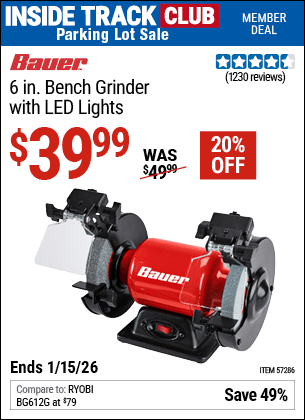 Harbor Freight Coupons, HF Coupons, 20% off - 6 in. Bench Grinder with LED Lights