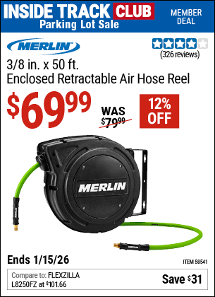 Harbor Freight Coupons, HF Coupons, 20% off - MERLIN 3/8 in. x 50 ft. Enclosed Retractable Air Hose Reel for $69.99