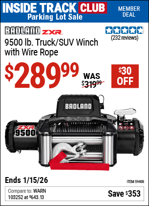 Harbor Freight Coupons, HF Coupons, 20% off - BADLAND ZXR 9500 lb. Truck/SUV Winch with Wire Rope 