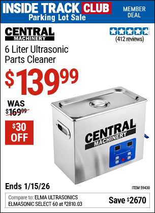 Harbor Freight Coupons, HF Coupons, 20% off - CENTRAL MACHINERY 6 Liter Ultrasonic Parts Cleaner 