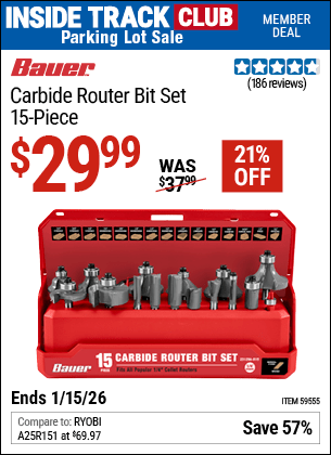 Harbor Freight Coupons, HF Coupons, 20% off - BAUER Carbide Router Bit Set 