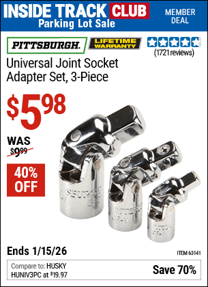 Harbor Freight Coupons, HF Coupons, 20% off - 3 Piece Universal Joint Socket Adapter Set