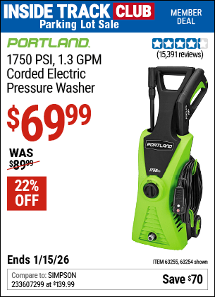 Harbor Freight Coupons, HF Coupons, 20% off - 1750 Psi Electric Pressure Washer
