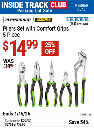 Harbor Freight Coupons, HF Coupons, 20% off - 5 Piece Pliers Set With Comfort Grips