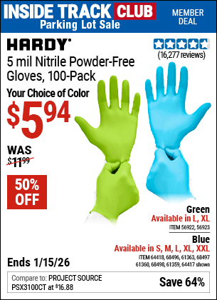 Harbor Freight Coupons, HF Coupons, 20% off - HARDY 5 Mil Nitrile Powder-Free Gloves 100 Pc for $5.99