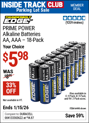 Harbor Freight Coupons, HF Coupons, 20% off - Thunderbolt Edge Alkaline Plus Batteries, Aa, Aaa - 18pk