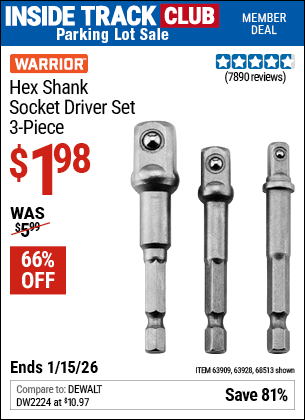 Harbor Freight Coupons, HF Coupons, 20% off - 3 Piece Hex Drill Socket Driver Set