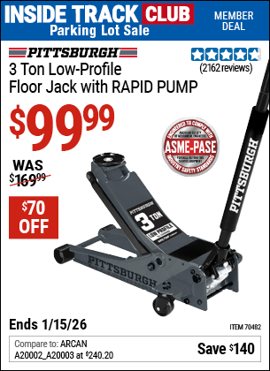 Harbor Freight Coupons, HF Coupons, 20% off - PITTSBURGH 3-Ton Low-Profile Floor Jack with RAPID PUMP 