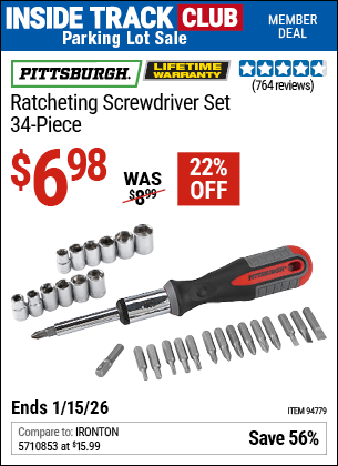 Harbor Freight Coupons, HF Coupons, 20% off - 34 Piece Ratcheting Screwdriver Set