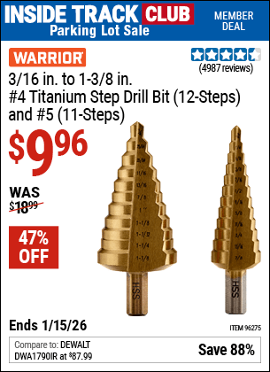 Harbor Freight Coupons, HF Coupons, 20% off - 2 Piece Titanium Nitride Coated High Speed Steel Step Drill Bits