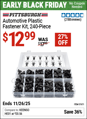 Harbor Freight Coupons, HF Coupons, 20% off - PITTSBURGH Automotive Plastic Fastener Kit for $13.99