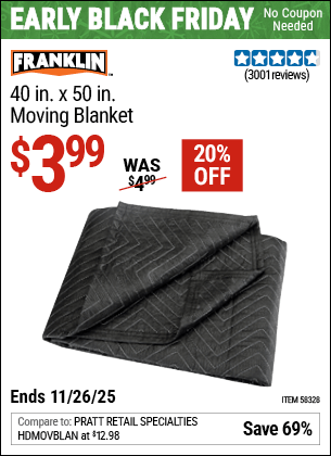 Harbor Freight Coupons, HF Coupons, 20% off - FRANKLIN 40 in. x 50 in. Moving Blanket for $4.49