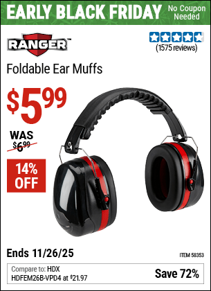 Harbor Freight Coupons, HF Coupons, 20% off - RANGER Foldable Ear Muffs for $5.99