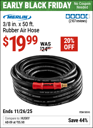Harbor Freight Coupons, HF Coupons, 20% off - MERLIN 3/8 in. x 50 ft. Rubber Air Hose 