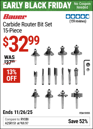 Harbor Freight Coupons, HF Coupons, 20% off - BAUER Carbide Router Bit Set 