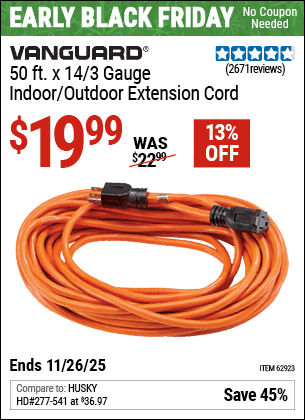 Harbor Freight Coupons, HF Coupons, 20% off - 50 Ft. X 14 Gauge Outdoor Extension Cord