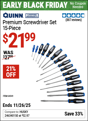 Harbor Freight Coupons, HF Coupons, 20% off - Quinn 15 Piece Screwdriver Set