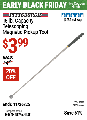 Harbor Freight Coupons, HF Coupons, 20% off - 15 lb. Capacity Telescoping Magnetic Pickup Tool
