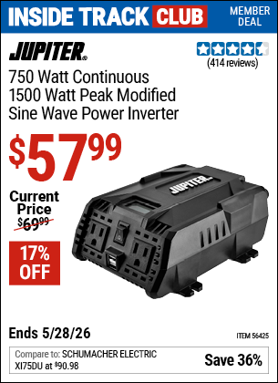 Harbor Freight Coupons, HF Coupons, 20% off - 750 Watt Continuous/1500 Watt Peak Modified Sine Wave Power Inverter