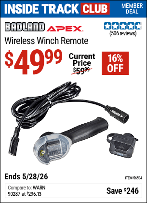Harbor Freight Coupons, HF Coupons, 20% off - BADLAND Wireless Winch Remote for $59.99