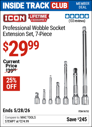 Harbor Freight Coupons, HF Coupons, 20% off - Professional Wobble Socket Extension Set, 7 Pc.