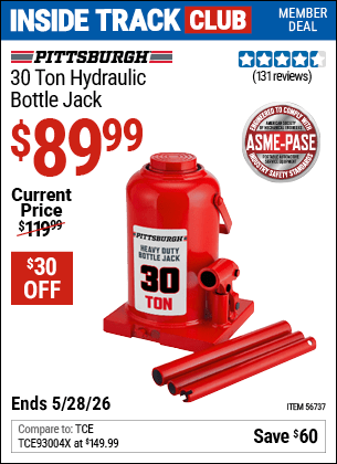 Harbor Freight Coupons, HF Coupons, 20% off - PITTSBURGH 30 Ton Hydraulic Bottle Jack 