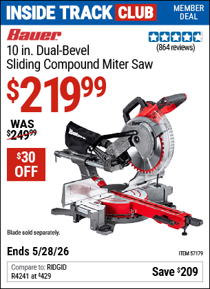 Harbor Freight Coupons, HF Coupons, 20% off - BAUER 10 in. Dual-Bevel Sliding Compound Miter Saw 