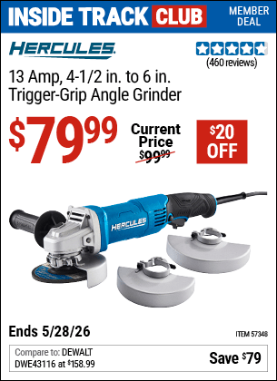 Harbor Freight Coupons, HF Coupons, 20% off - Corded 4-1/2 in. to 6 in.  13 Amp Angle Grinder with Trigger Grip