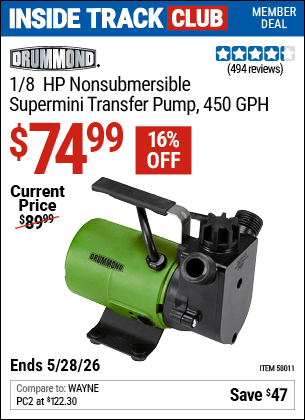 Harbor Freight Coupons, HF Coupons, 20% off - 1/8  HP Non-Submersible Super Mini Transfer Pump 450 GPH