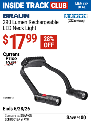 Harbor Freight Coupons, HF Coupons, 20% off - BRAUN 290 Lumen LED Neck Light 