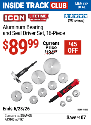 Harbor Freight Coupons, HF Coupons, 20% off - ICON Aluminum Bearing and Seal Driver Set for $89.99