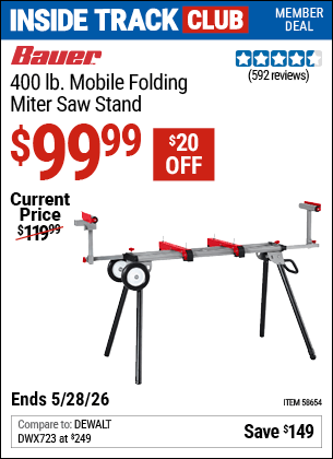 Harbor Freight Coupons, HF Coupons, 20% off - BAUER 400 lb. Mobile Folding Miter Saw Stand for $99.99