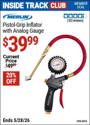 Harbor Freight Coupons, HF Coupons, 20% off - MERLIN Analog Pistol Grip Inflator with Gauge for $39.99