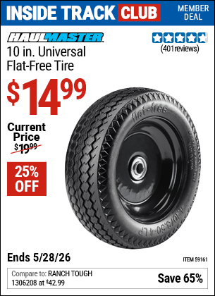 Harbor Freight Coupons, HF Coupons, 20% off - HAUL-MASTER 10 in. Flat-free Tire for $14.99