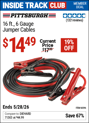 Harbor Freight Coupons, HF Coupons, 20% off - 16 Ft. 6 Gauge Heavy Duty Booster Cables