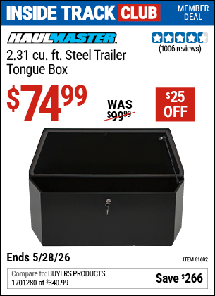 Harbor Freight Coupons, HF Coupons, 20% off - 2-1/4 Cubic Ft. Steel Trailer Tongue Box